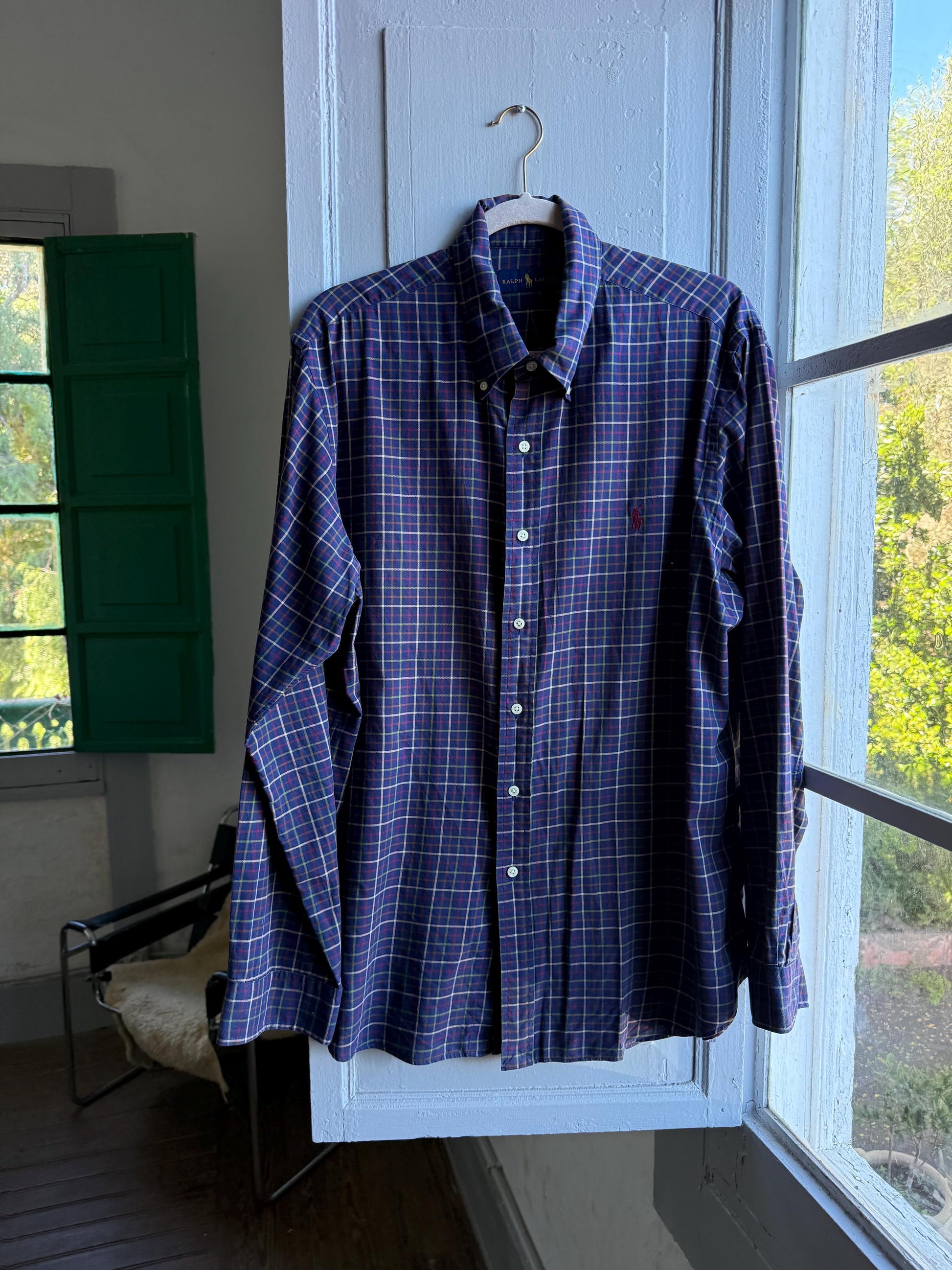 Vintage Ralph Lauren Blue Plaid Shirt — back view