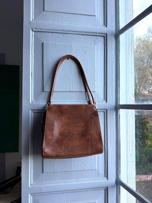 Vintage Brown Faux Snake Leather Handbag