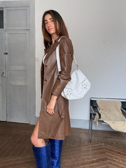 Vintage White Leather Y2K Shoulder Bag