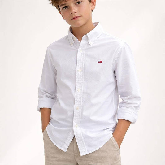 Cotton White Button-Up Shirt For Boys