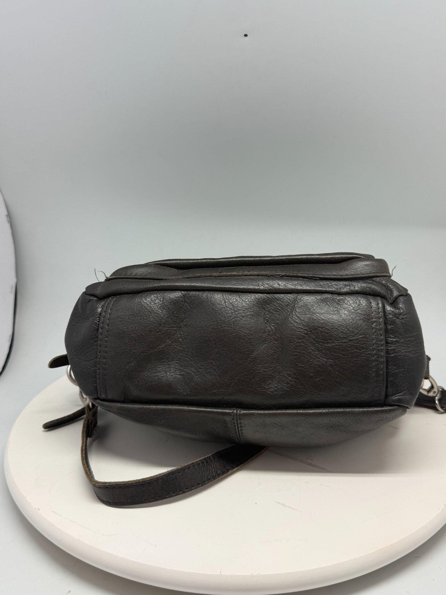 Vintage Black Leather Crossbody Bag — fabric close-up
