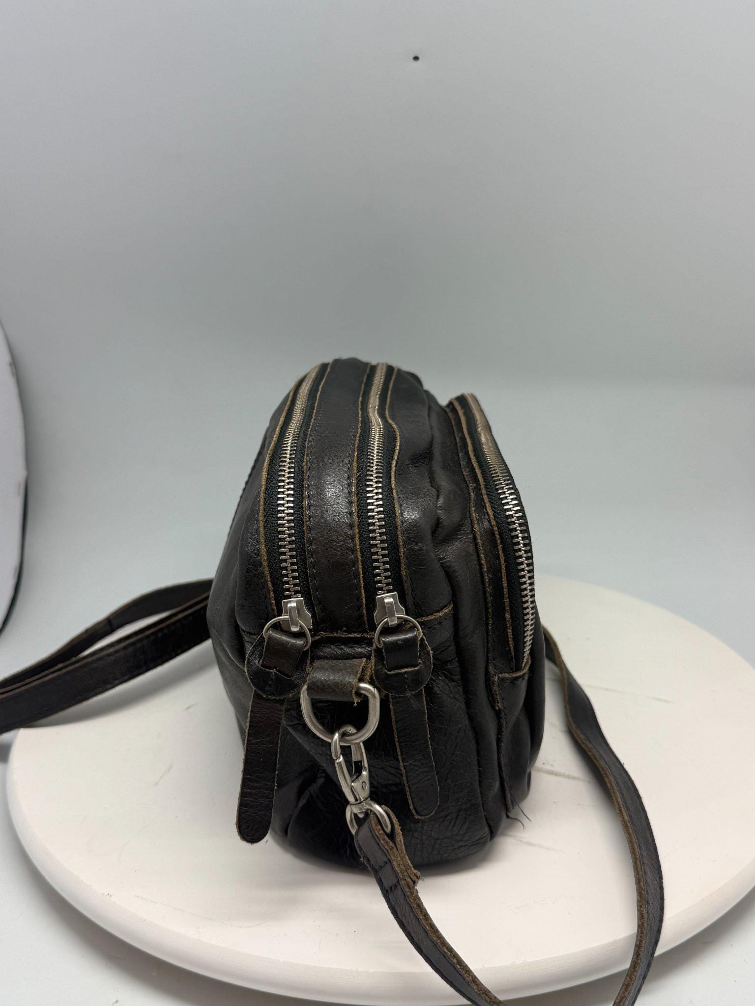 Vintage Black Leather Crossbody Bag — back view