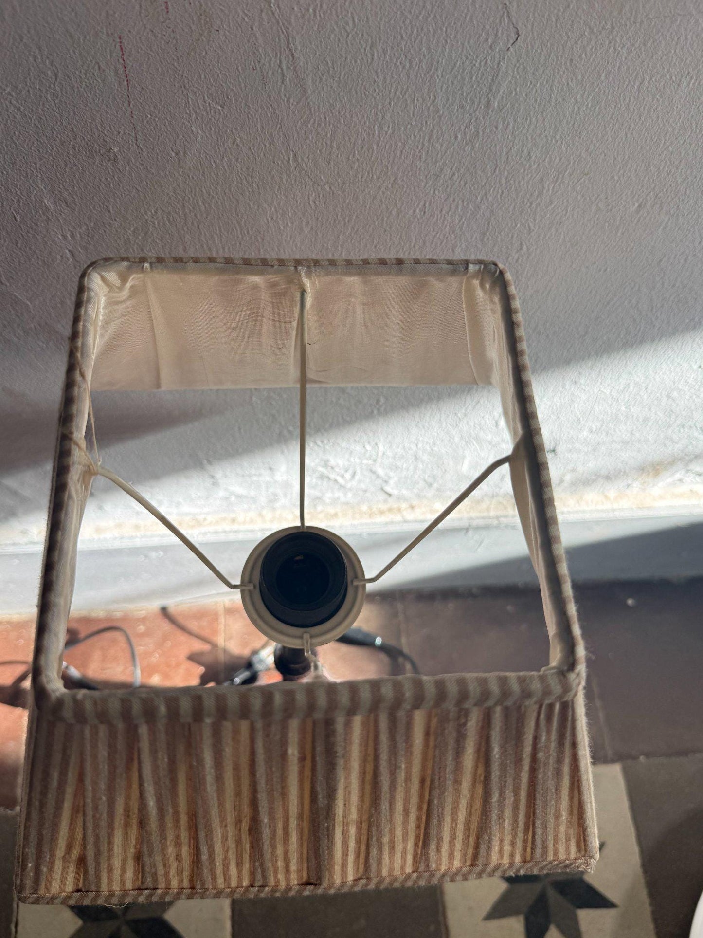 Vintage Brown Table Lamp with Striped Shade — additional view 9