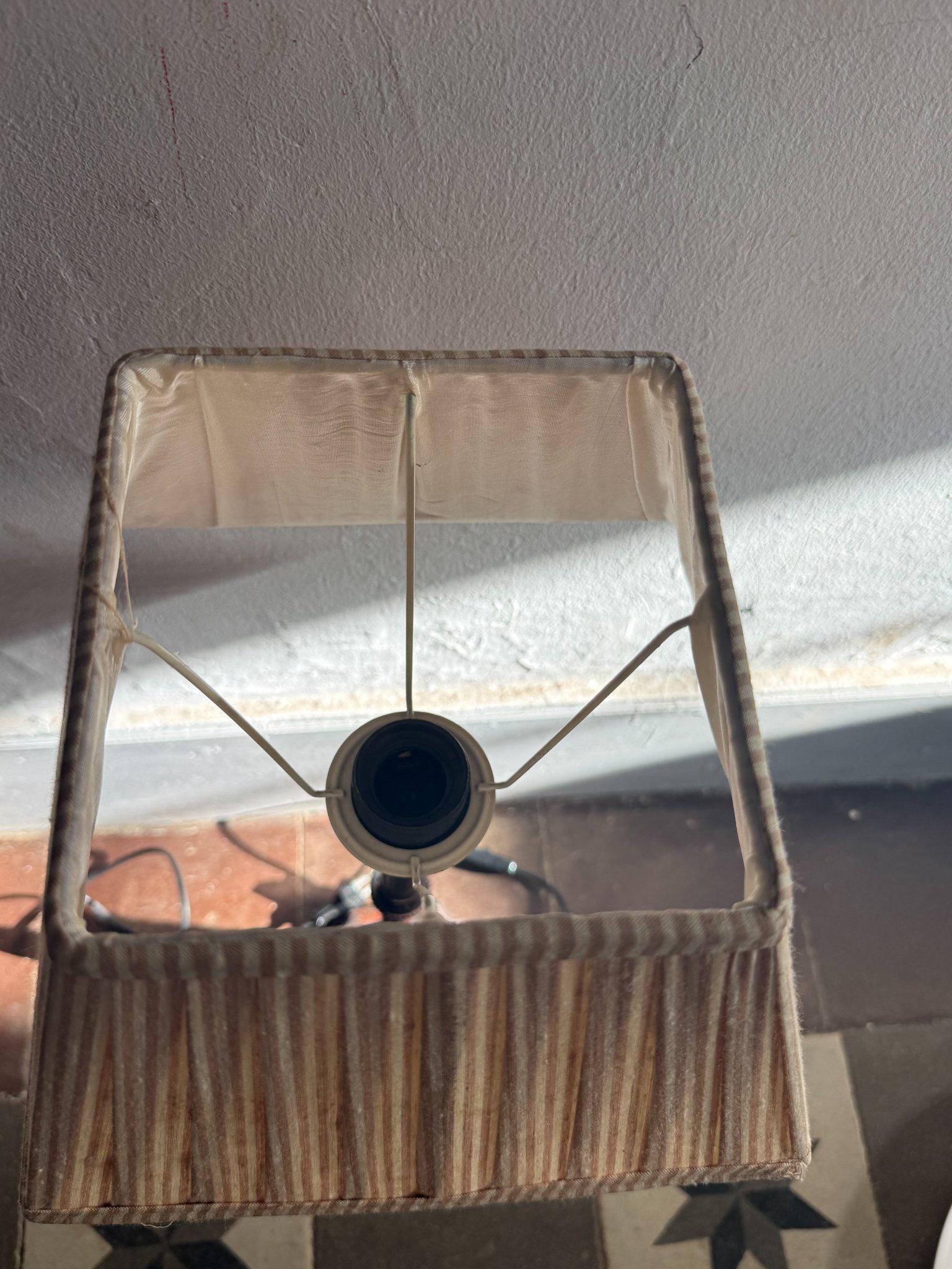 Vintage Brown Table Lamp with Striped Shade — additional view 9