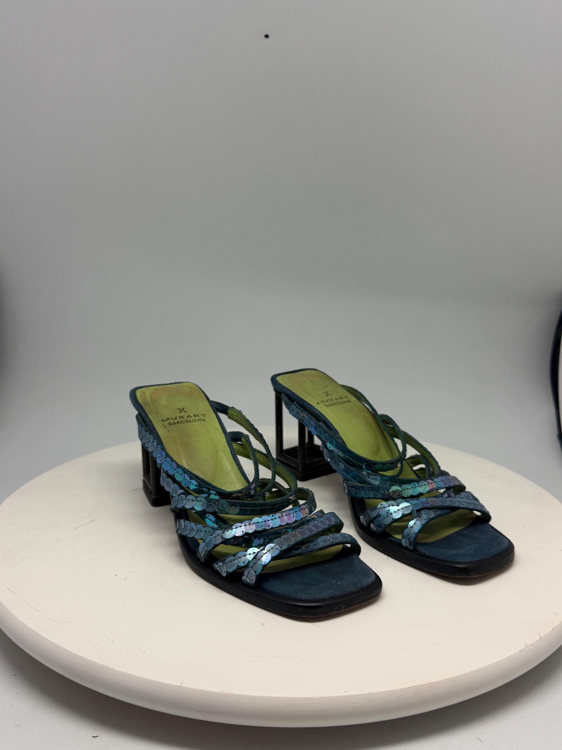Barcelona Blue Green Leather Heels — additional view 7