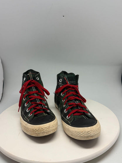 Vintage Plaid High Top Converse Sneakers — back view