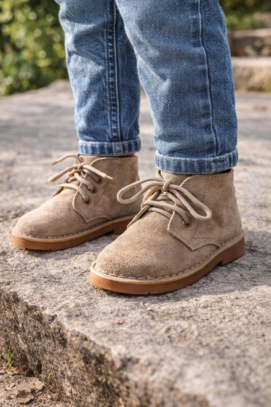 Beige Suede Ankle Boots for Kids