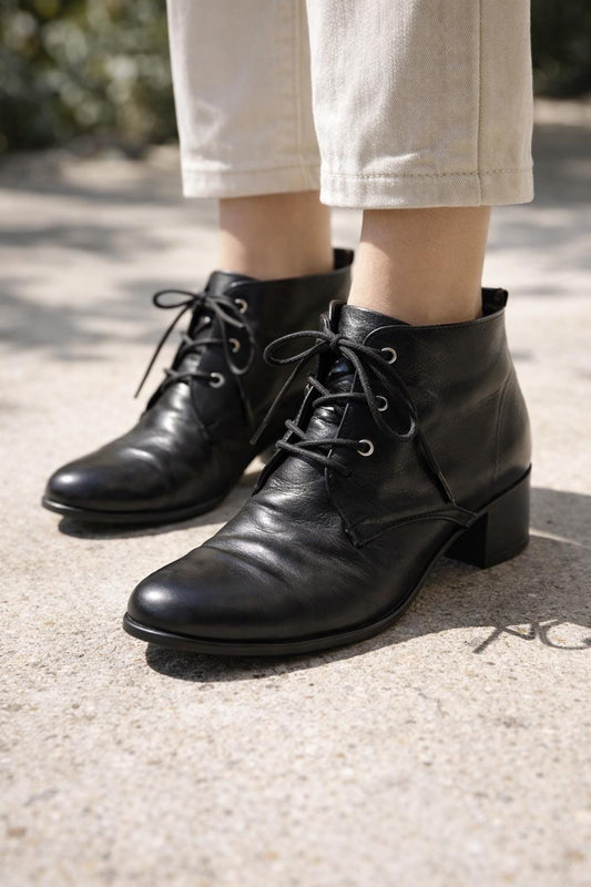 Vintage Black Leather Ankle Boots for Kids