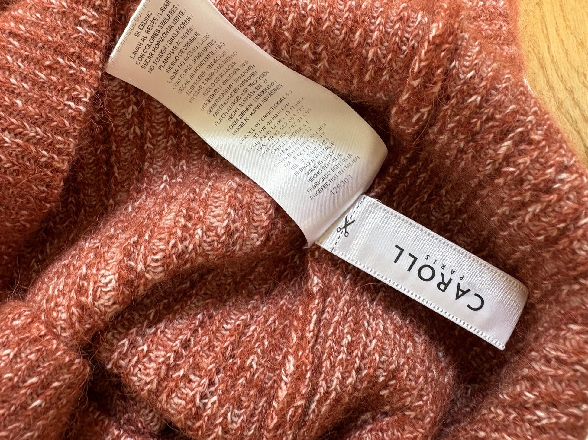 Caroll Paris Pink Wool Blend Jumper — fabric close-up