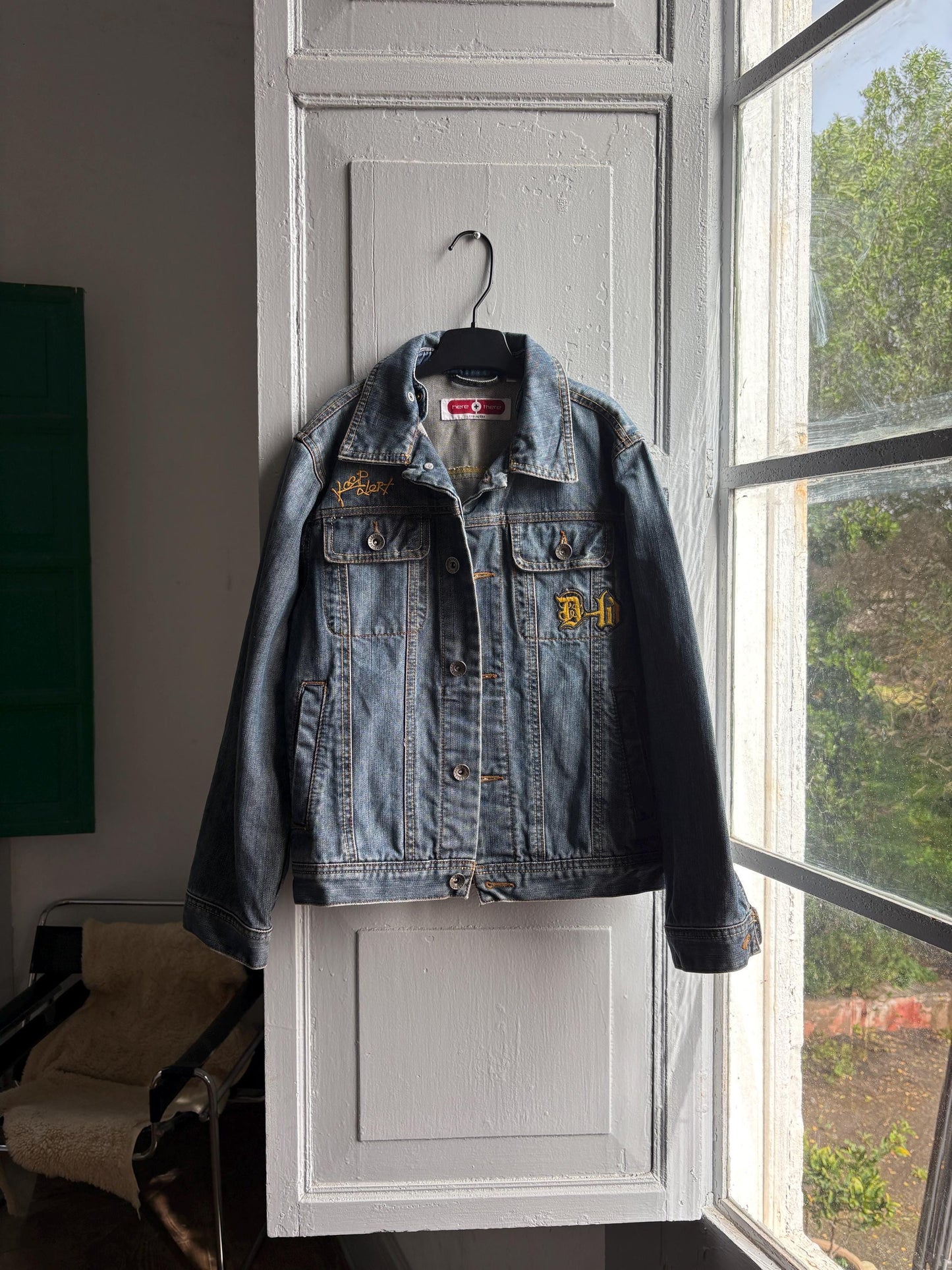 Vintage 90s Blue Denim Kids Jacket — fabric close-up