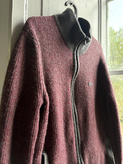 Vintage Red And Grey Wool Cardigan Vest — fabric close-up