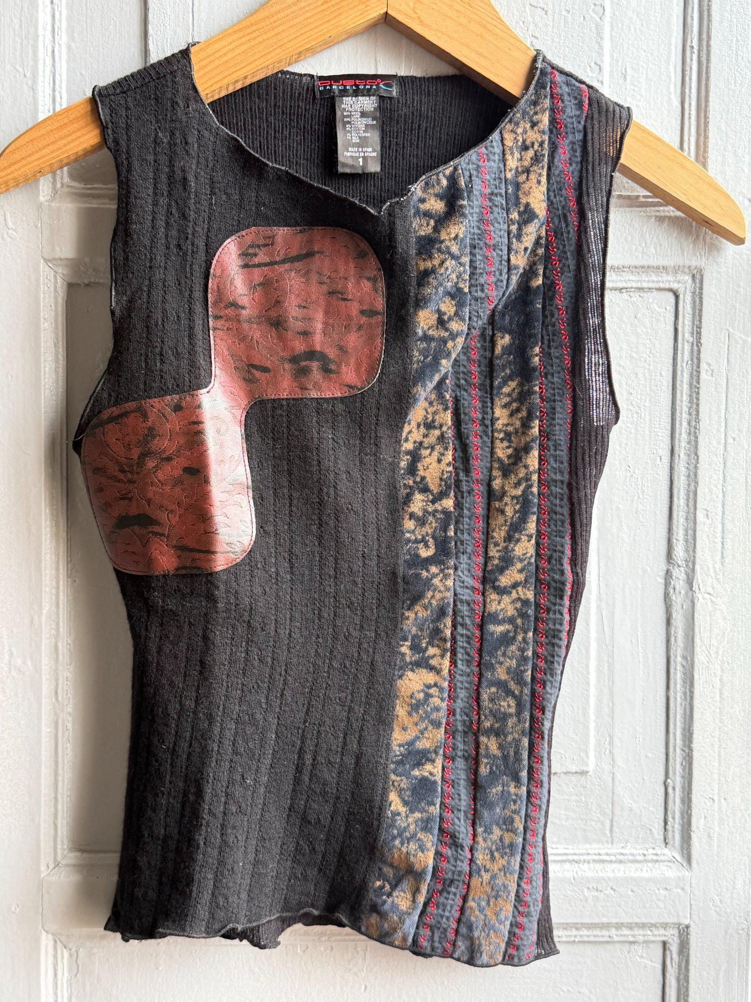 Custo Barcelona Black Abstract Patchwork Camisole — detail