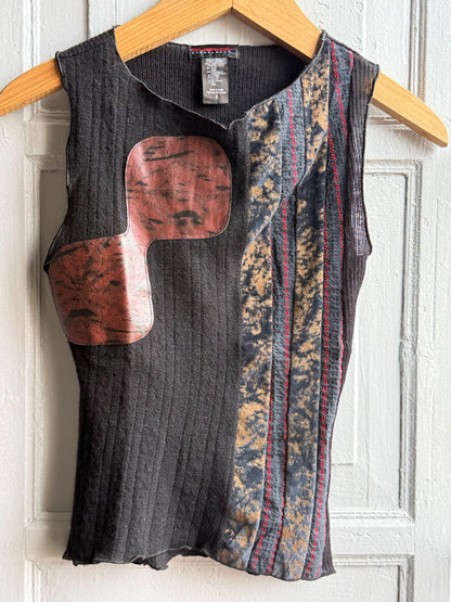 Custo Barcelona Black Abstract Patchwork Camisole — detail