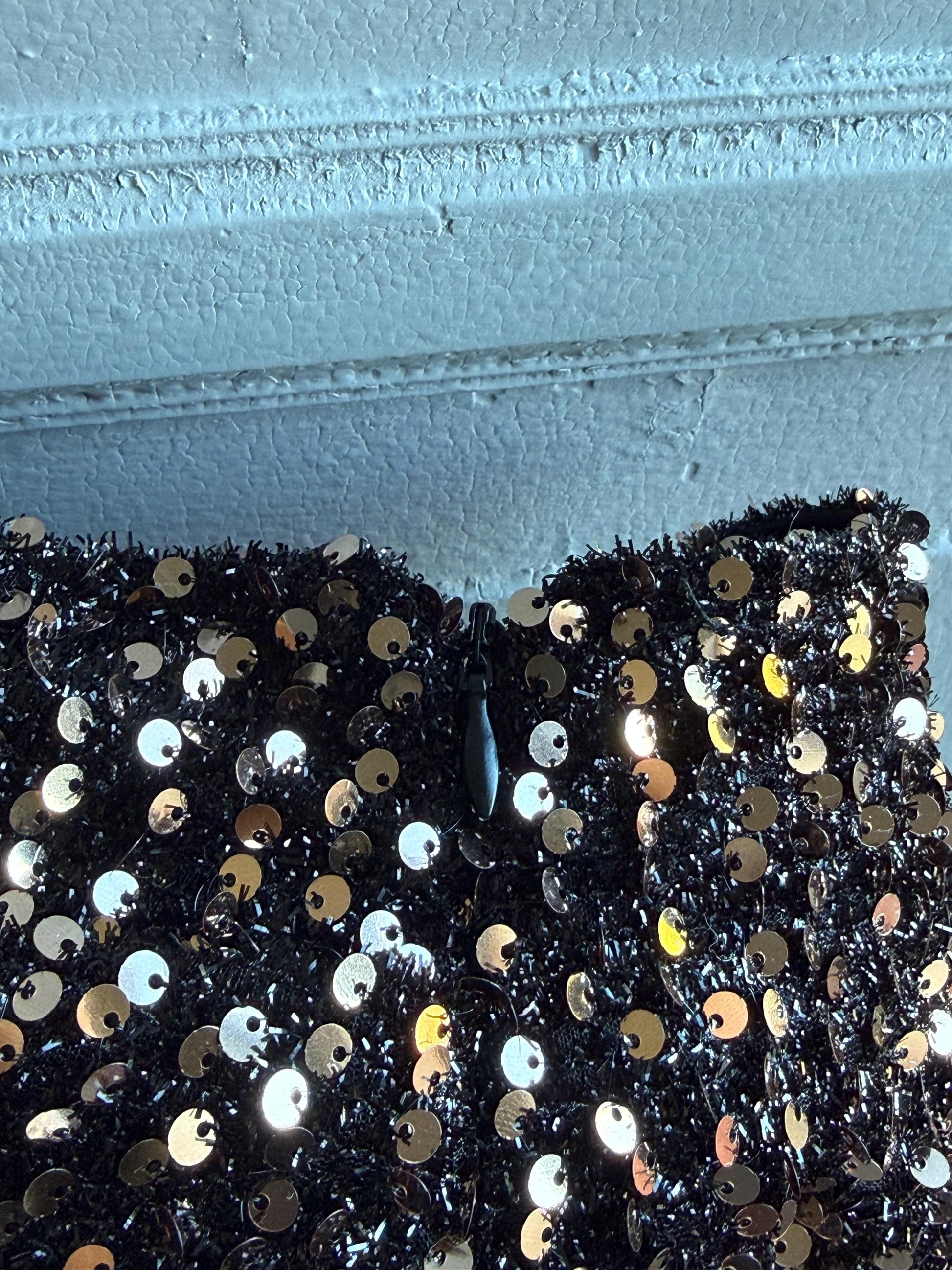 Black sequin skirt with long side slit, New years eve sparkly outfit, holiday party, size XXS