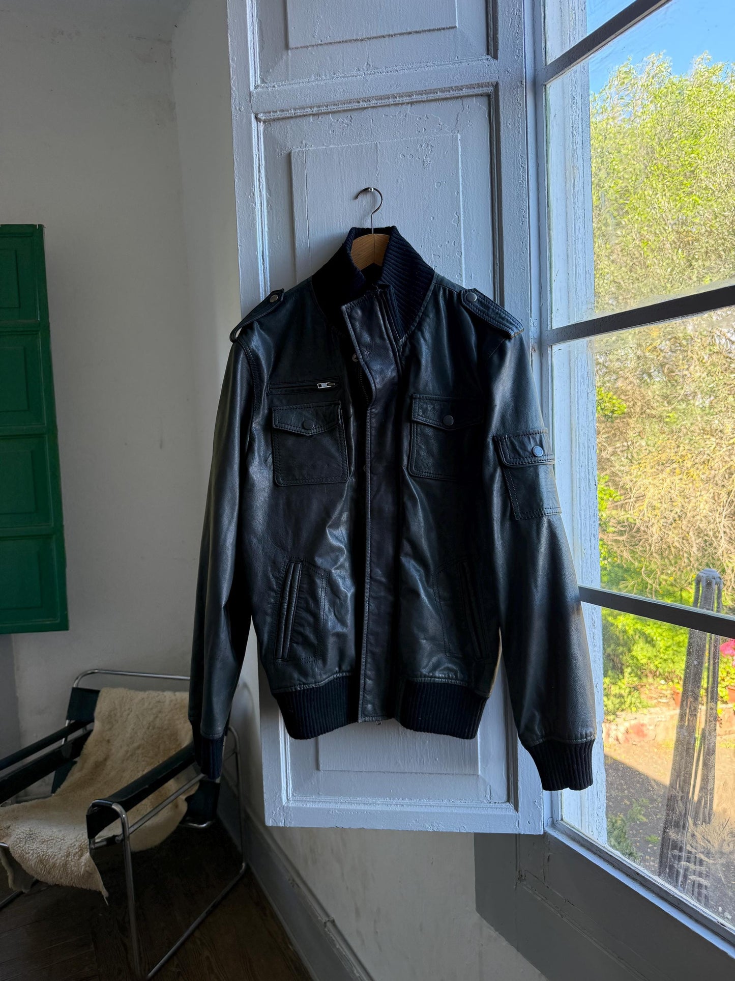 Rare Vintage Black Goat Leather Jacket — detail