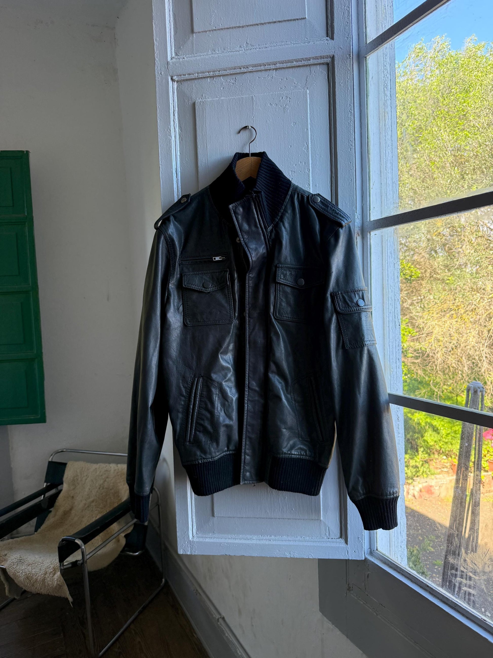 Rare Vintage Black Goat Leather Jacket — detail