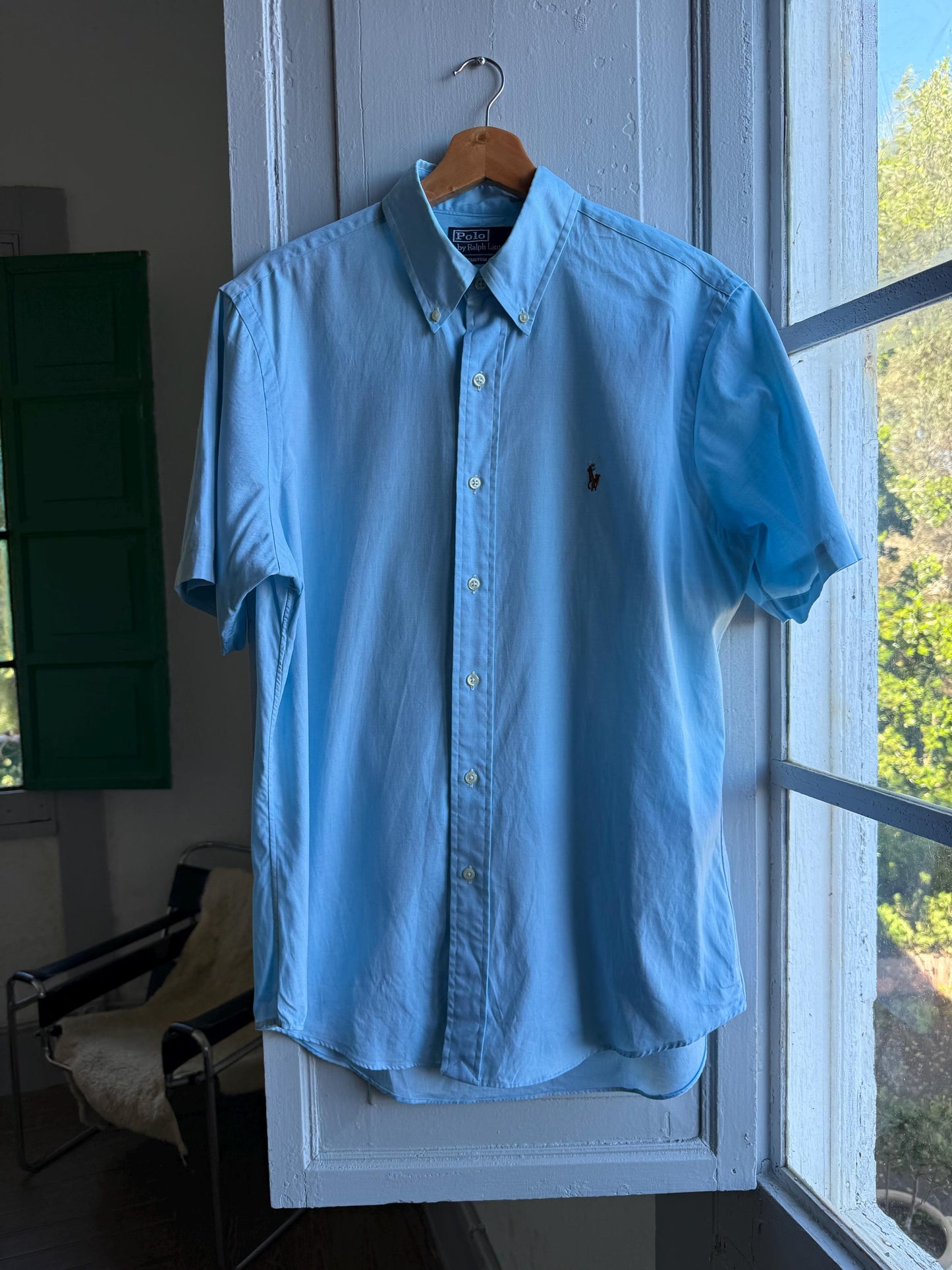 Ralph Lauren light blue polo men shirt, custom fit, Size 16, 40 - 41