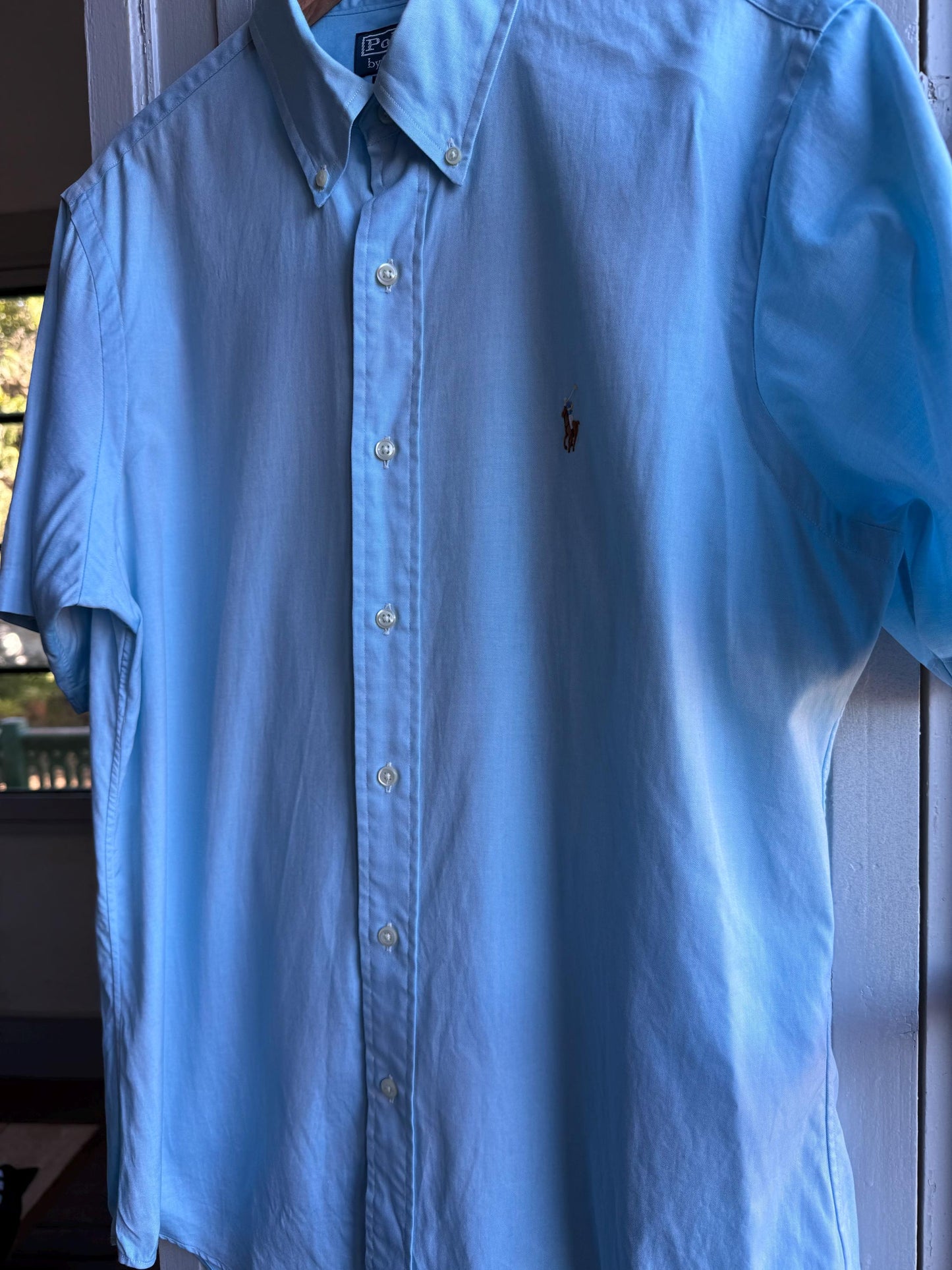 Ralph Lauren light blue polo men shirt, custom fit, Size 16, 40 - 41