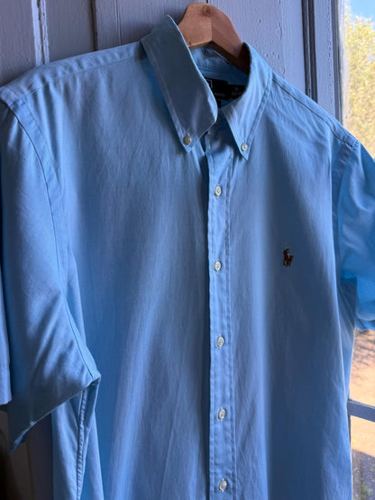 Ralph Lauren light blue polo men shirt, custom fit, Size 16, 40 - 41