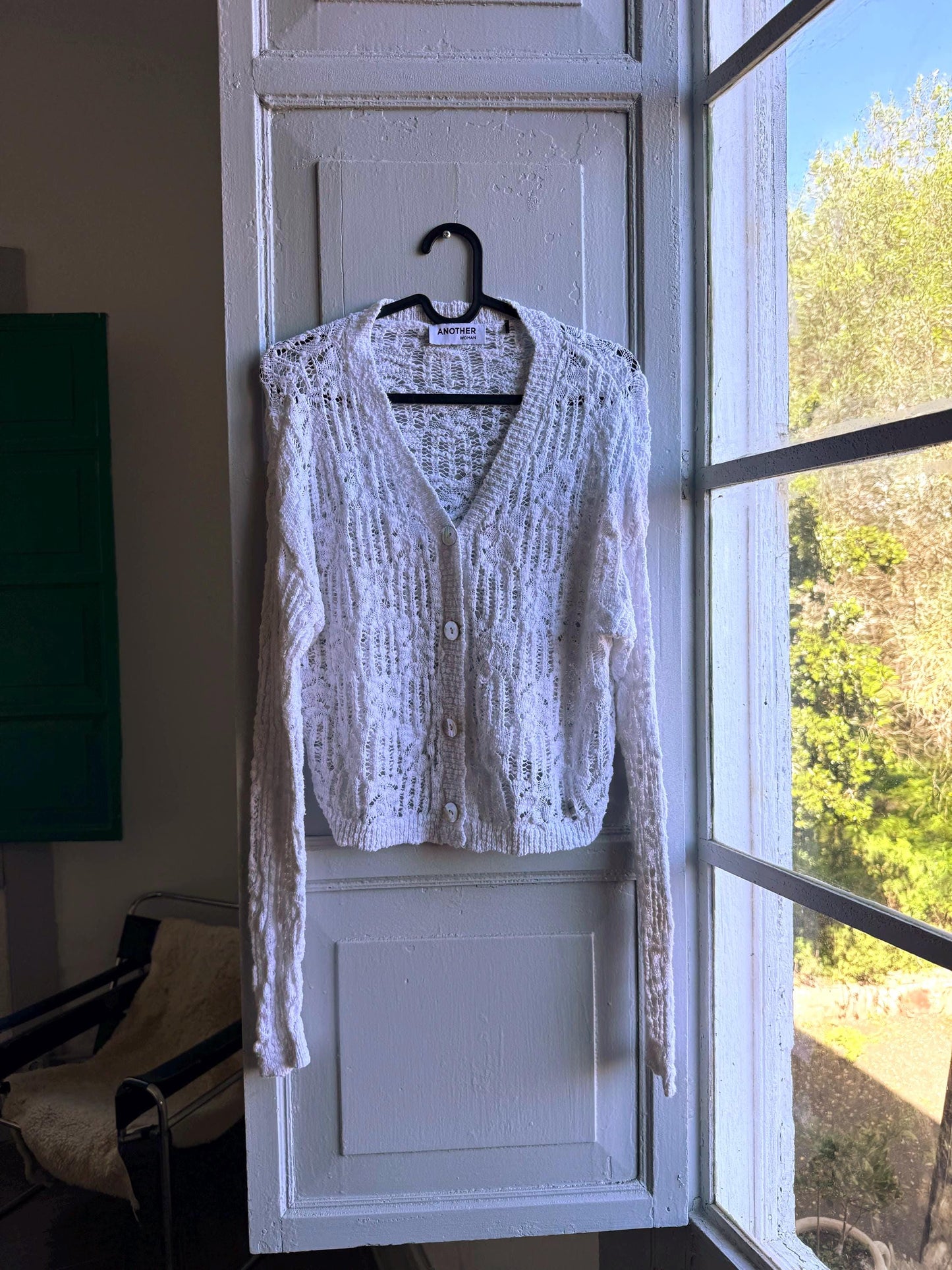 Vintage White Knit Vest With Pearl Buttons — fabric close-up
