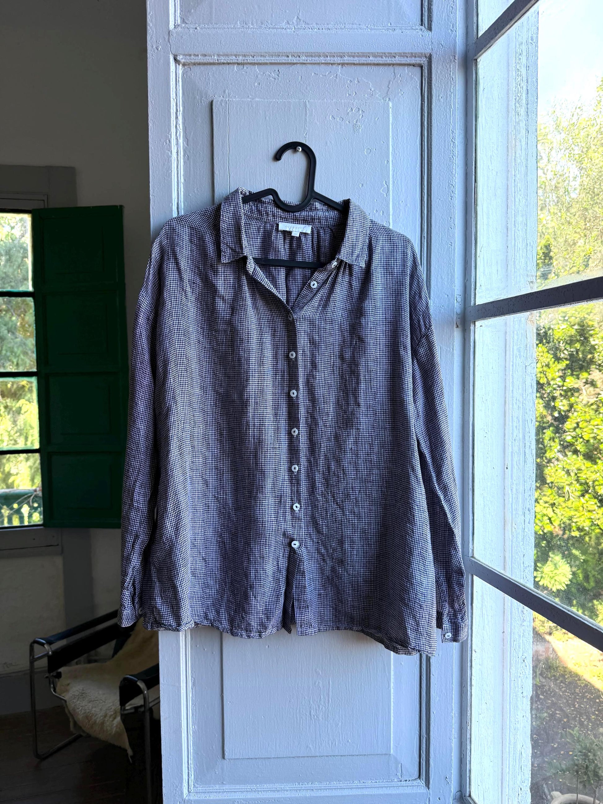 Linen Black And White Check Blouse — fabric close-up