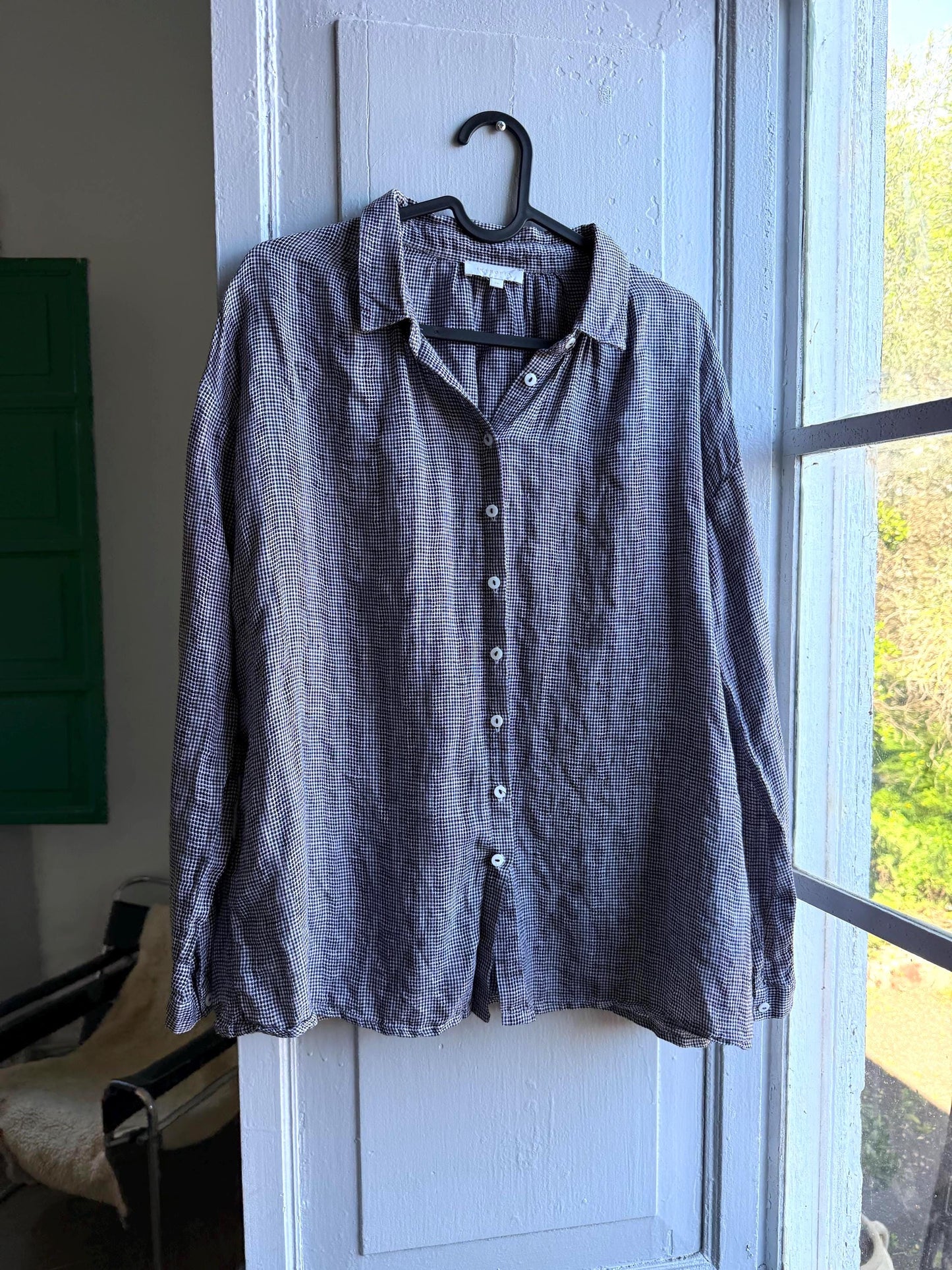 Linen Black And White Check Blouse — detail