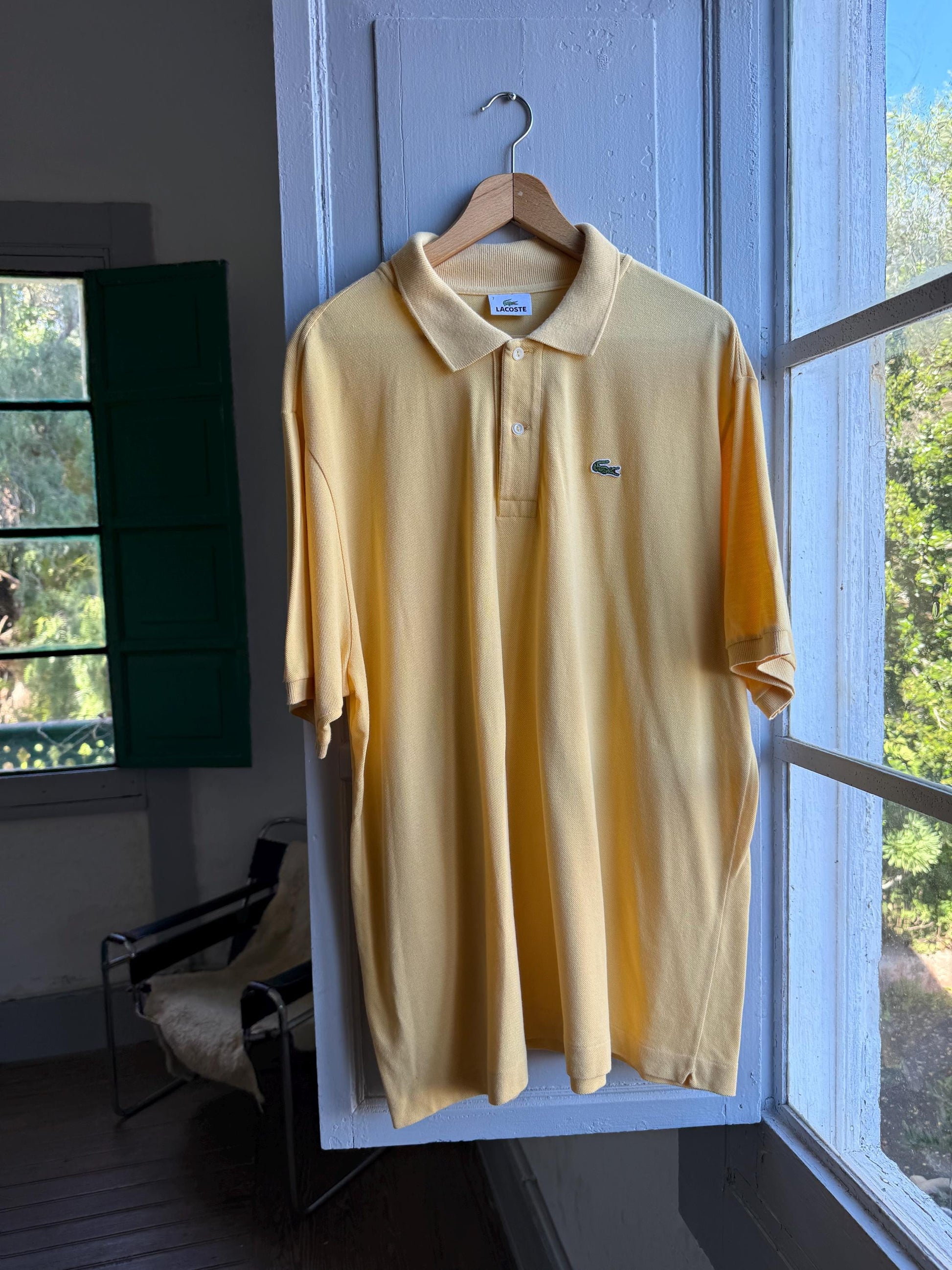 Vintage Yellow Lacoste Polo Shirt for Men — fabric close-up