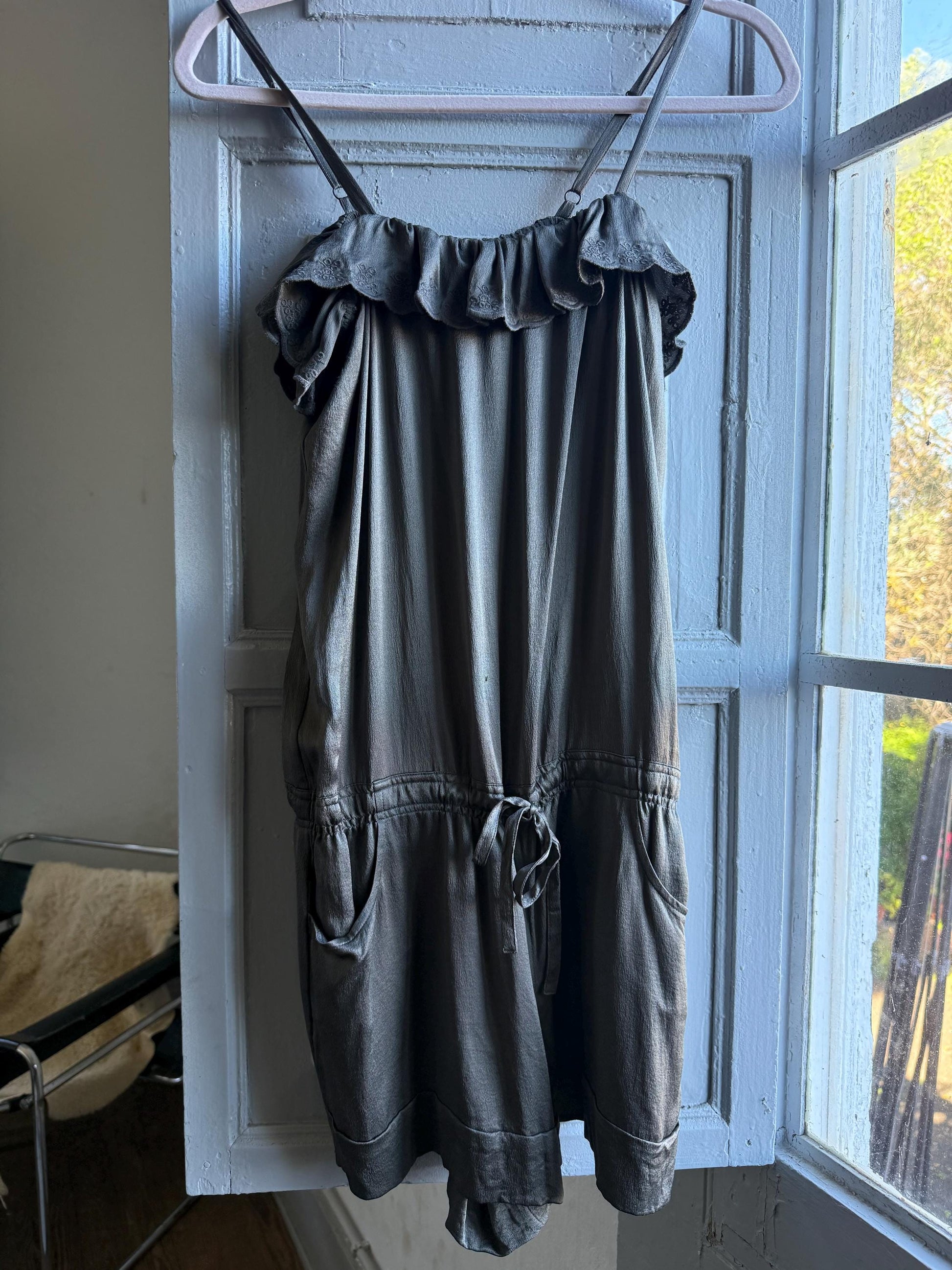 Grey Silk Jumpsuit by Spanish Designer — detail