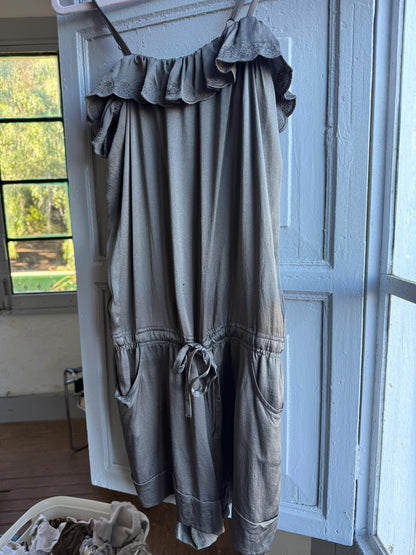 Grey Silk Jumpsuit by Spanish Designer — fabric close-up
