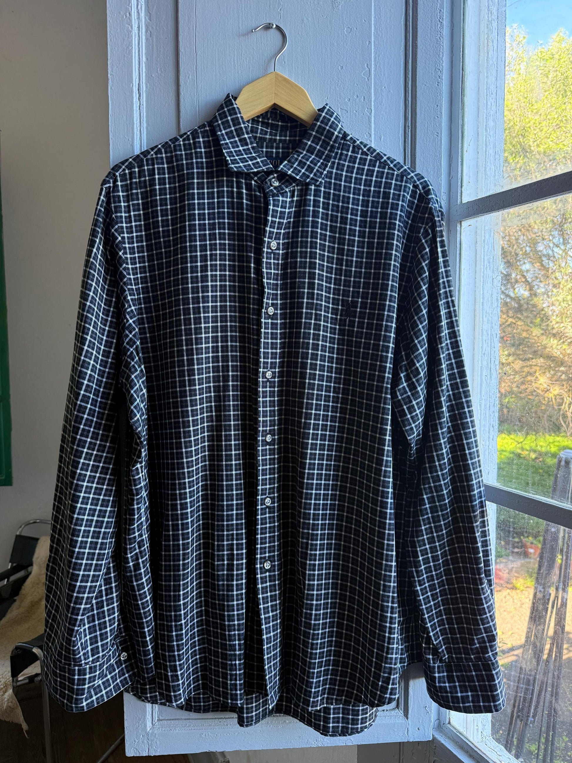Polo Ralph Lauren Black White Plaid Shirt — back view