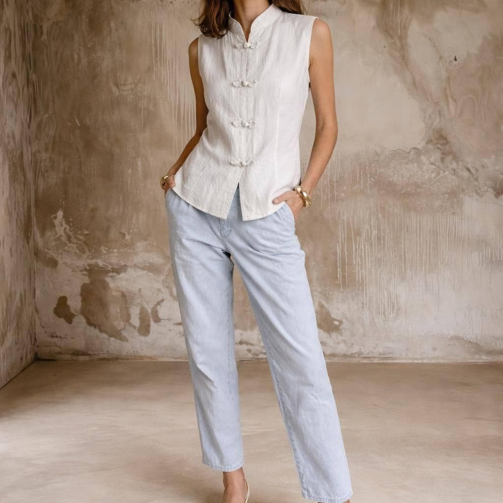 Vintage White Cotton Sleeveless Camisole