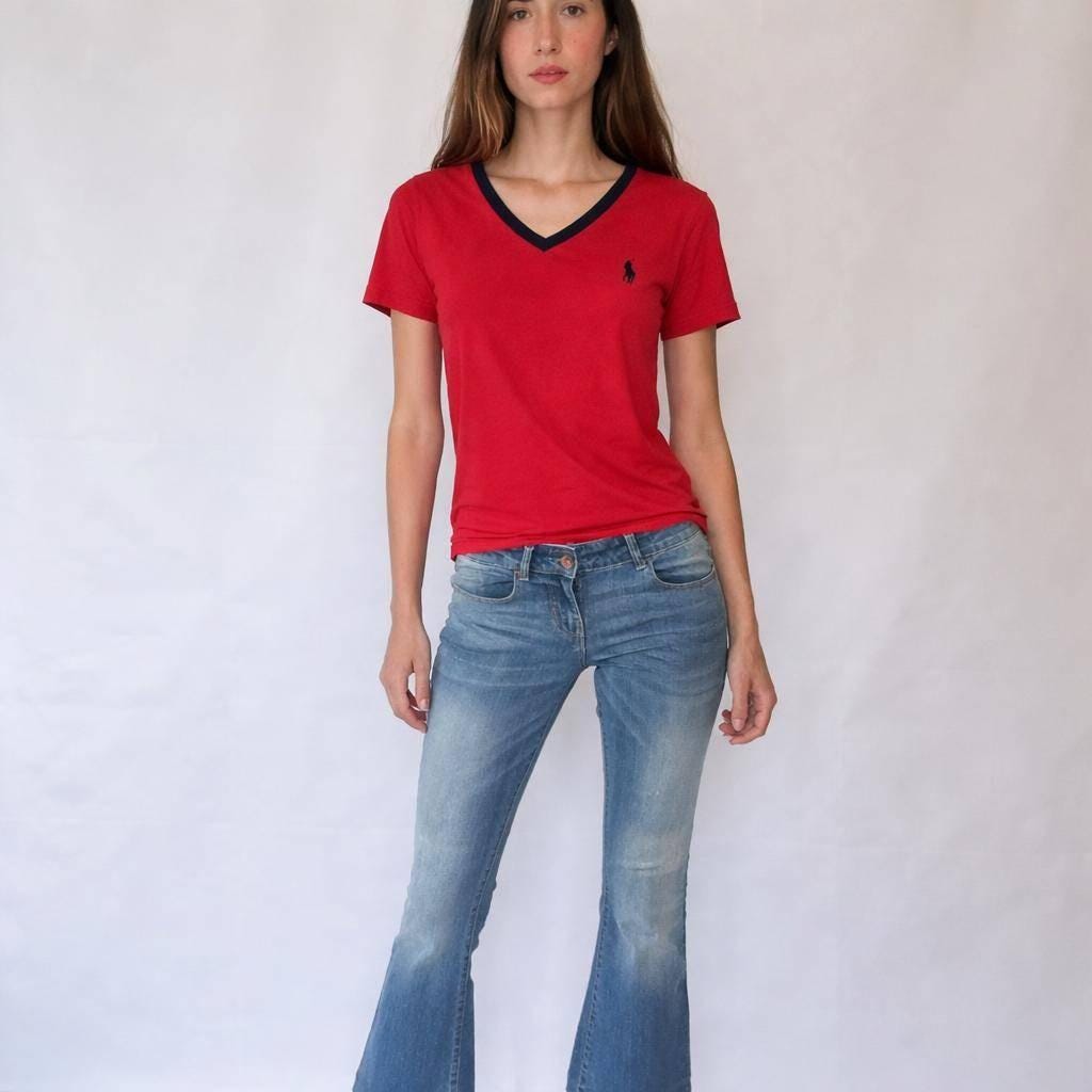 Ralph Lauren Sport red tee, 100% cotton v neck polo, XS