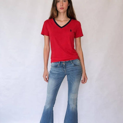 Ralph Lauren Sport Red Cotton V-Neck Polo