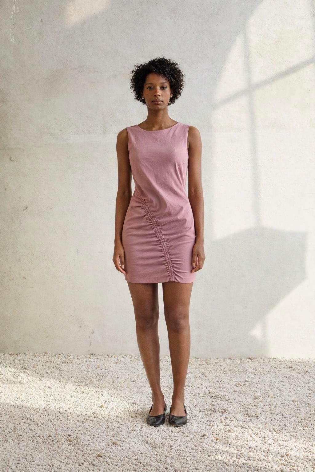 Dusty pink dress with deep open back, Sexy hourglass figure mini.