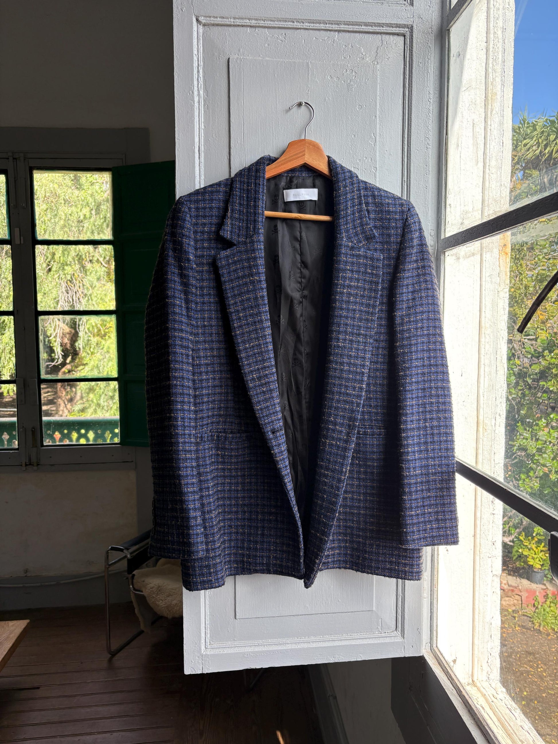 Navy Blue Plaid Tweed Blazer for Men — additional view 9