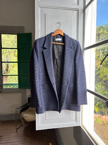 Navy Blue Plaid Tweed Blazer for Men — additional view 10
