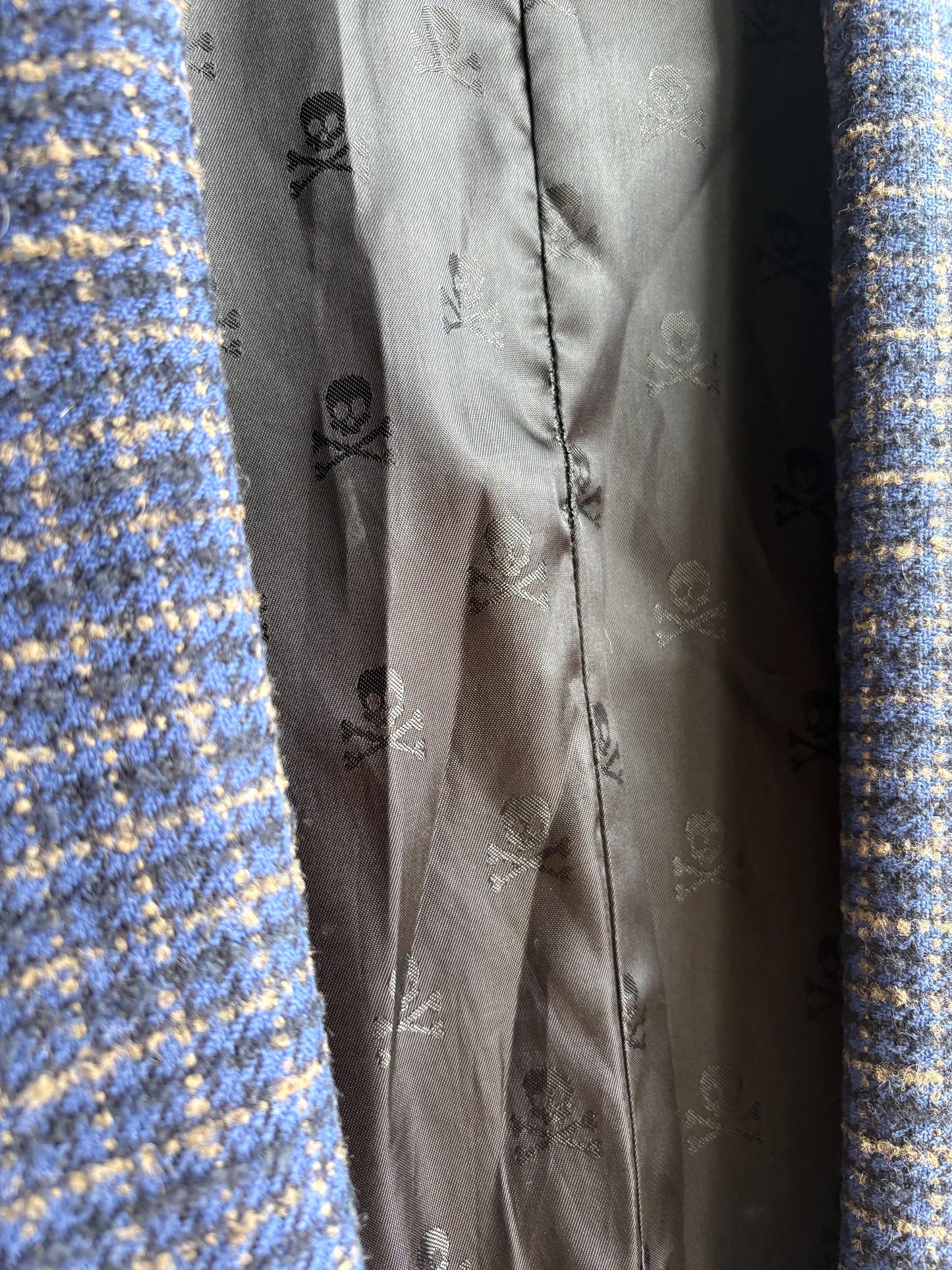 Navy Blue Plaid Tweed Blazer for Men — additional view 7