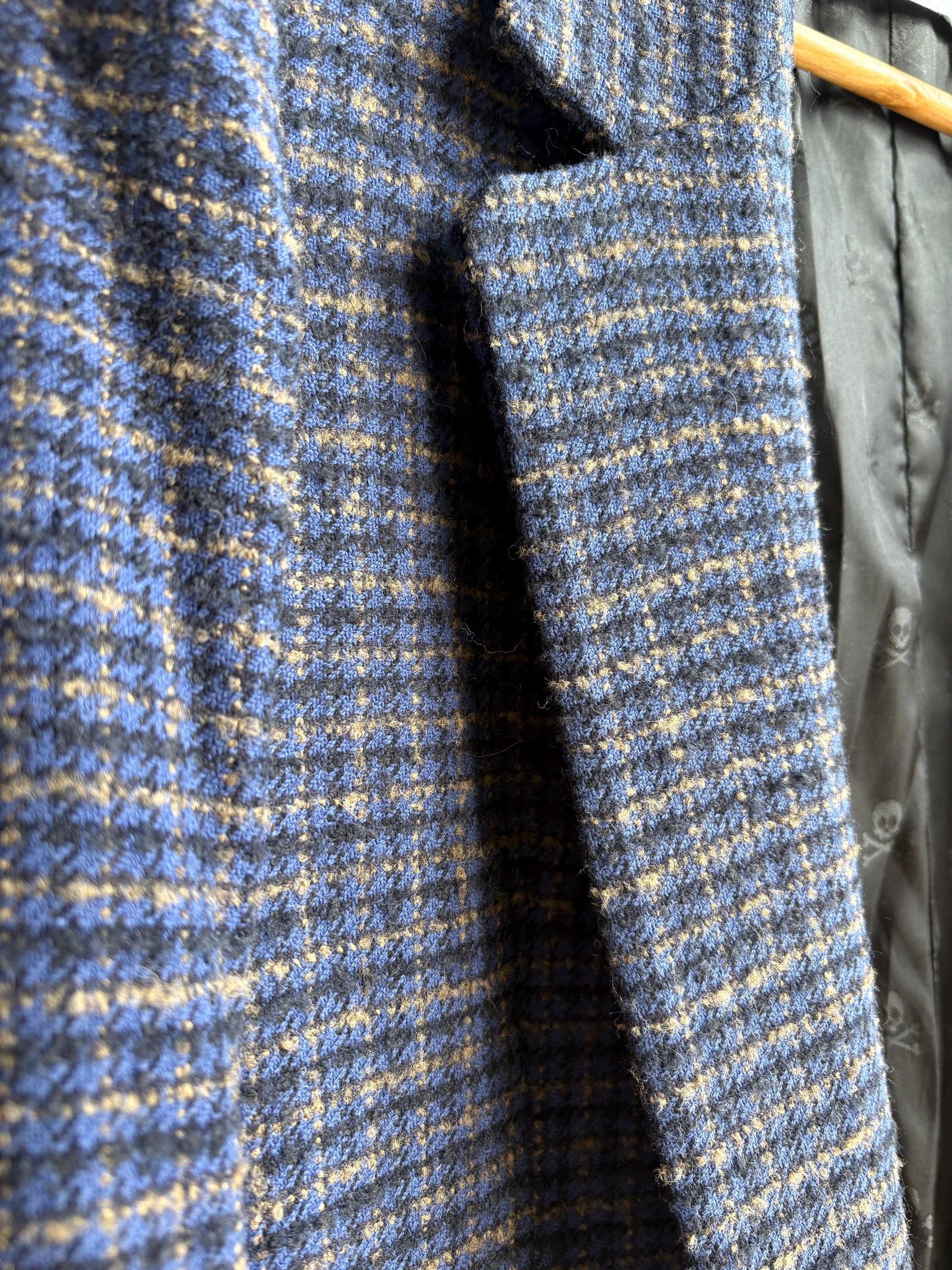 Navy Blue Plaid Tweed Blazer for Men — additional view 8