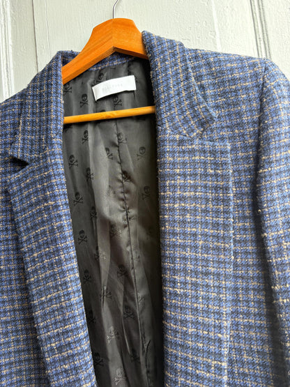 Navy Blue Plaid Tweed Blazer for Men — additional view 13