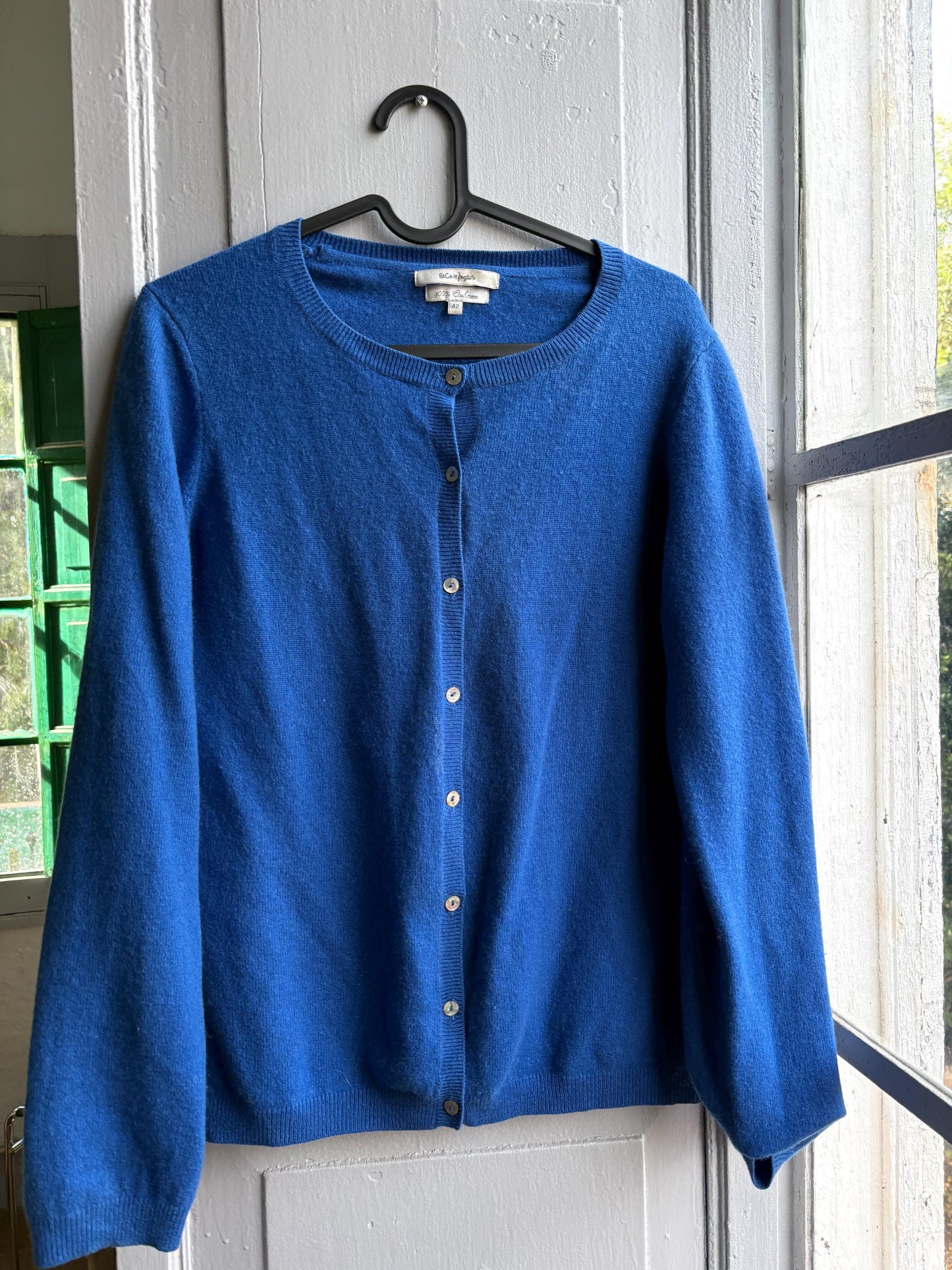 Vintage Blue Cashmere Cardigan with Pearl Buttons — additional view 9