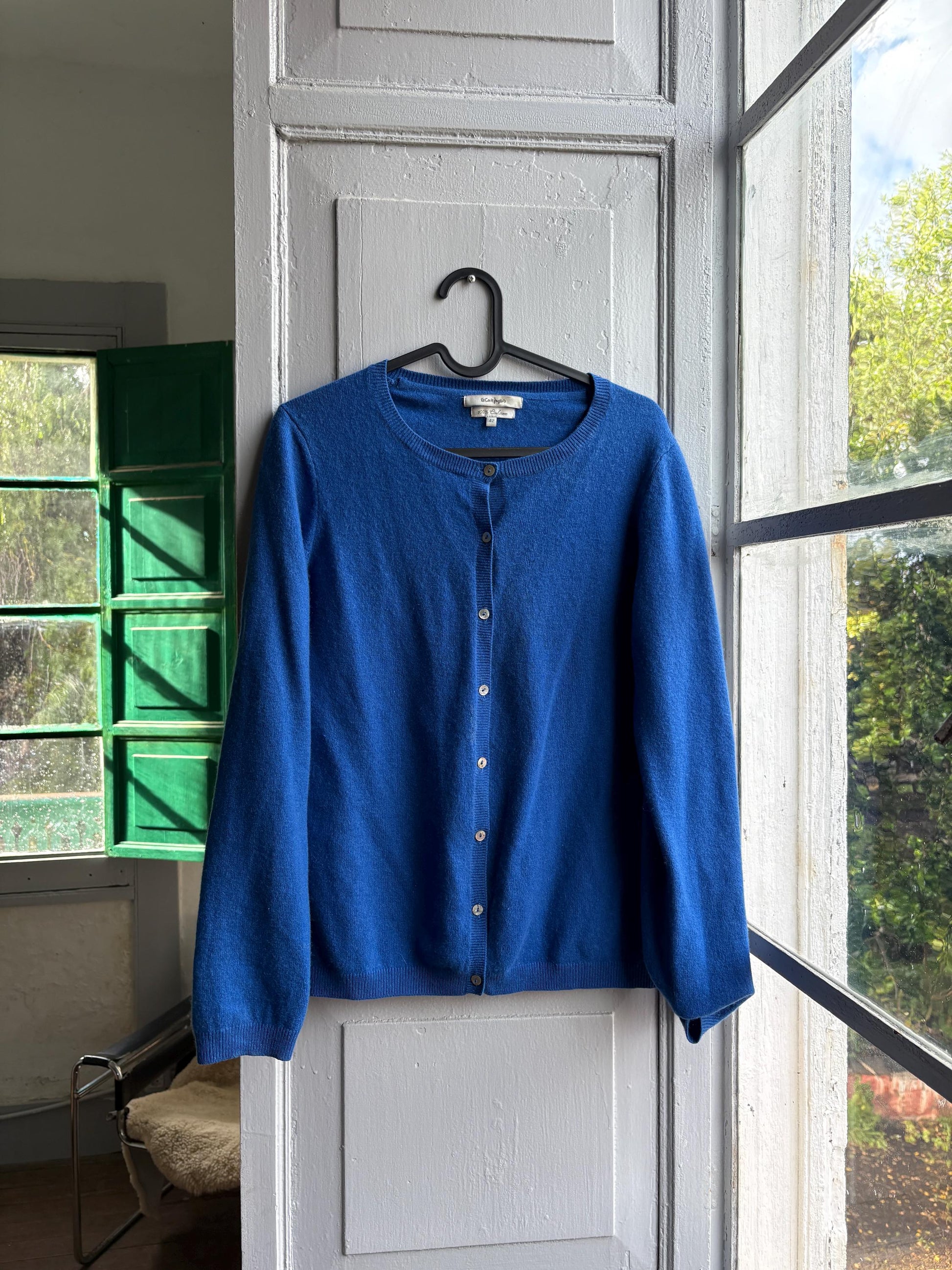 Vintage Blue Cashmere Cardigan with Pearl Buttons — additional view 11