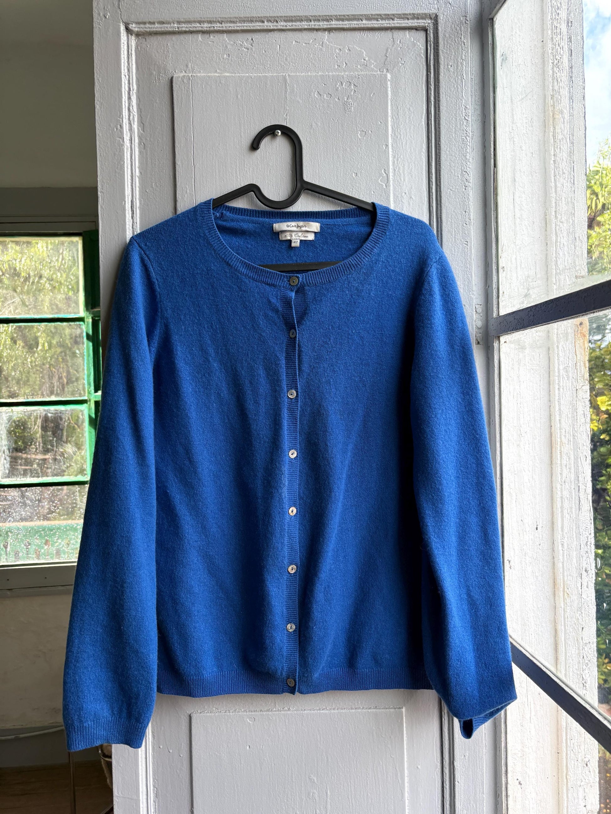 Vintage Blue Cashmere Cardigan with Pearl Buttons — additional view 10