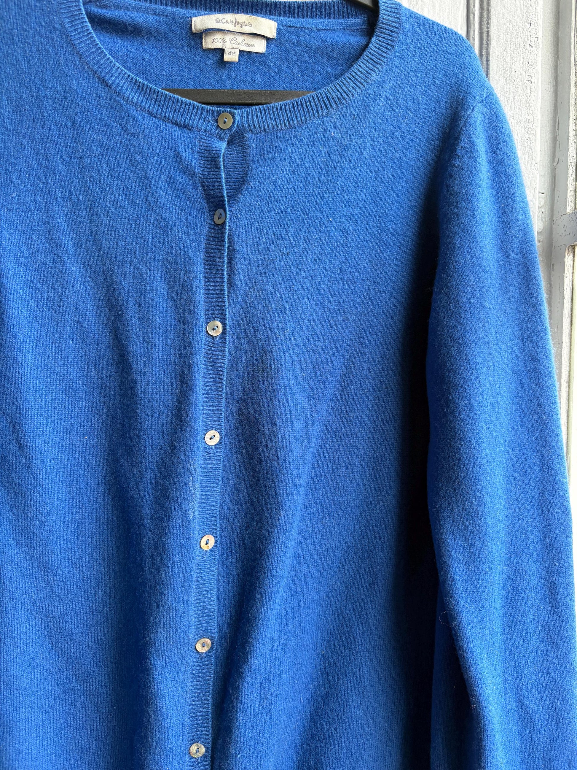 Vintage Blue Cashmere Cardigan with Pearl Buttons — additional view 12