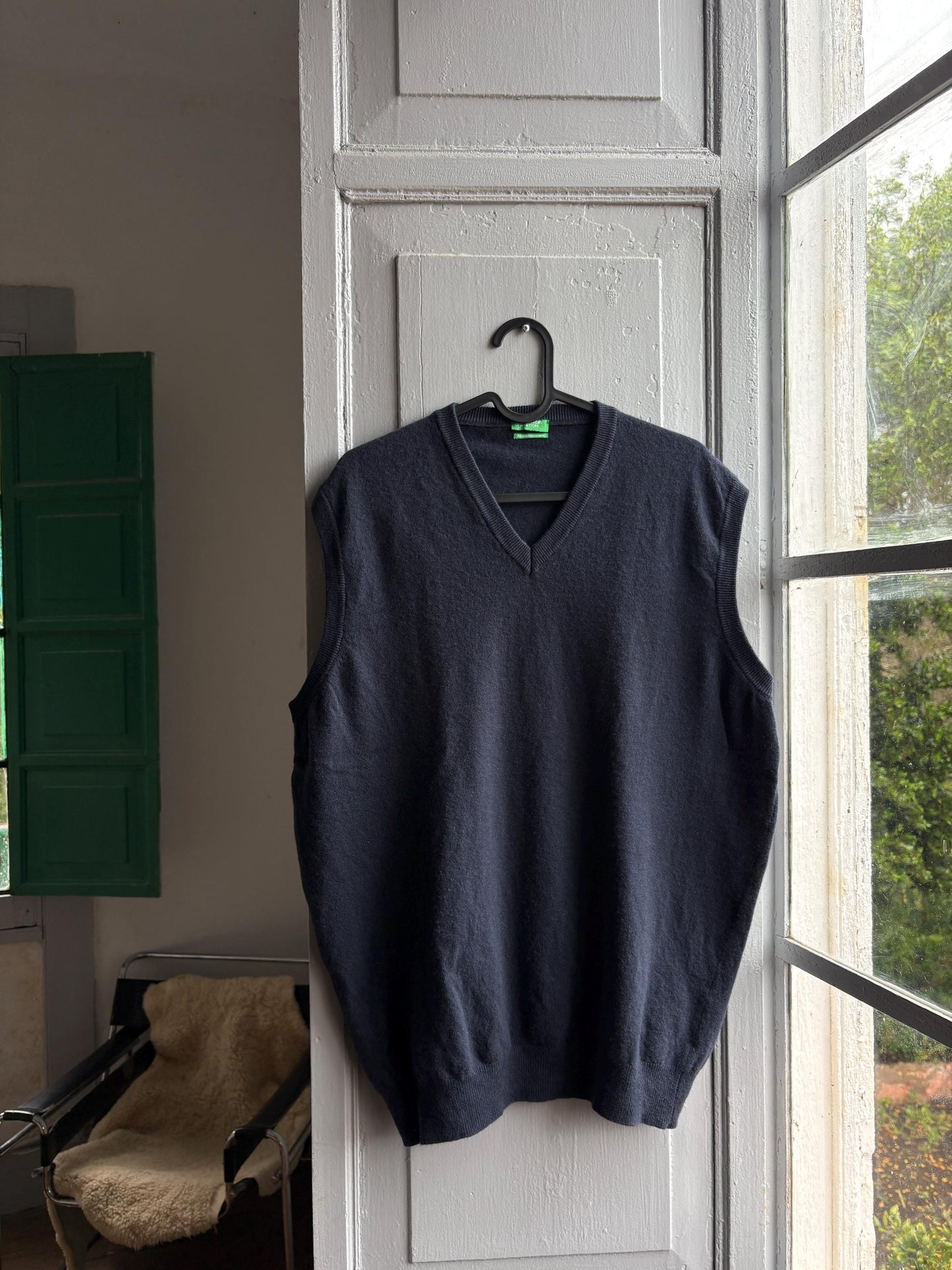 Navy Merino Wool Dark Academia Waistcoat — detail
