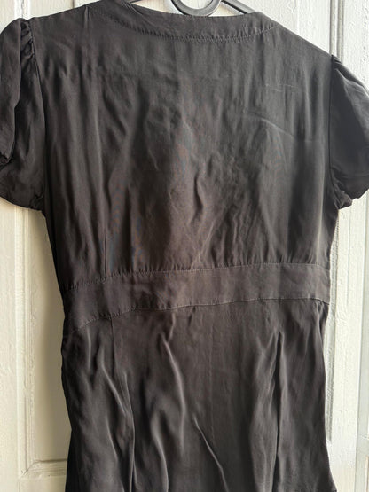 Black V-Neck Waistline Blouse for Women — fabric close-up