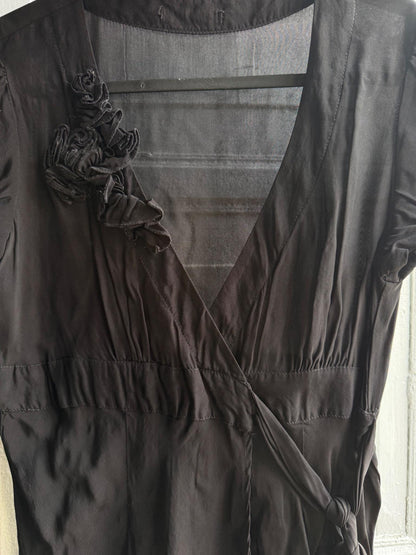 Black V-Neck Waistline Blouse for Women — additional view 5