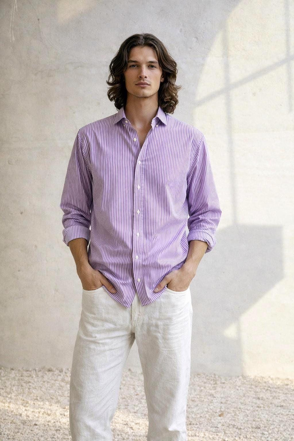 Purple Striped Button-Up Shirt by Purificación García