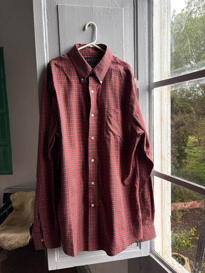 Red Plaid Cotton Button-Up Shirt — detail