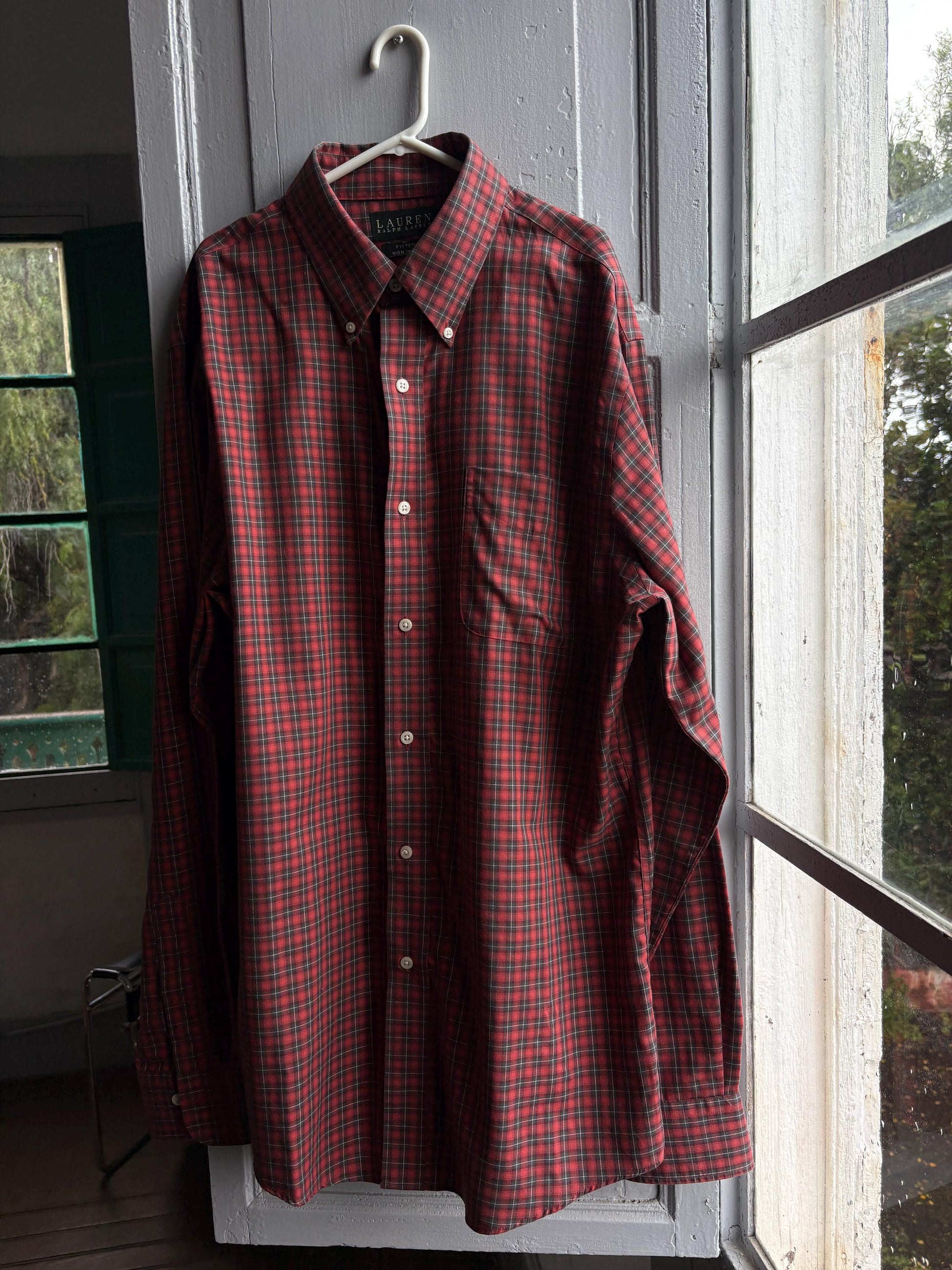 Red Plaid Cotton Button-Up Shirt — additional view 8