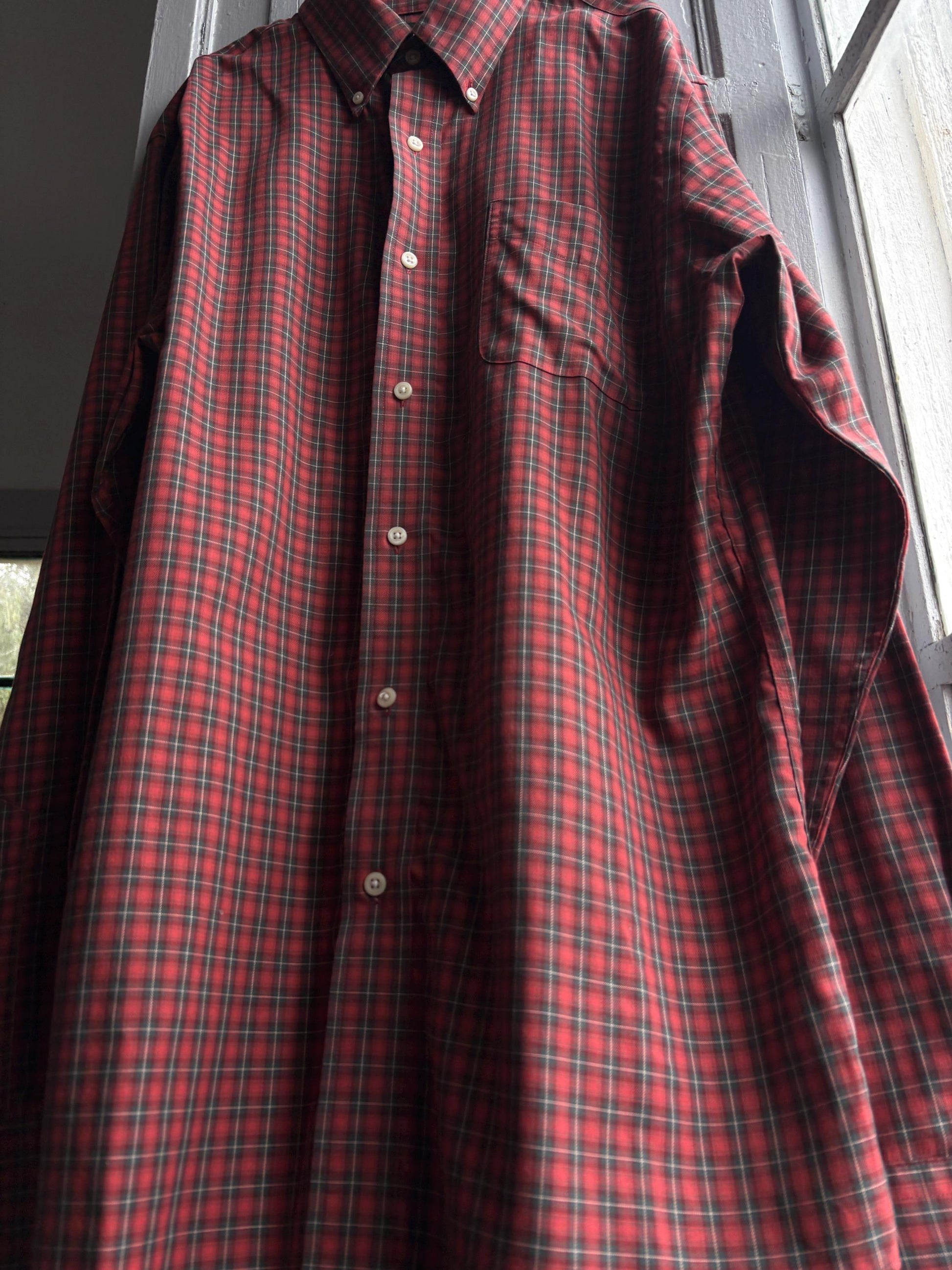 Red Plaid Cotton Button-Up Shirt — additional view 12